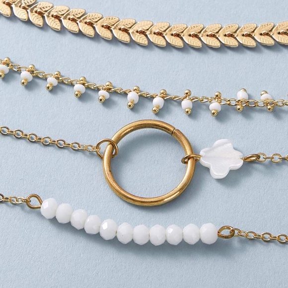 Boho Leaves Circle Bead Gold Tone 4 bracelet set - Picture 4 of 4